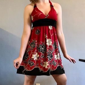 Bold Floral Red Summer Dress